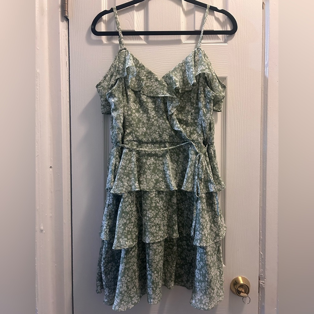 Sage Green Floral Ruffle Tiered Sundress - Women